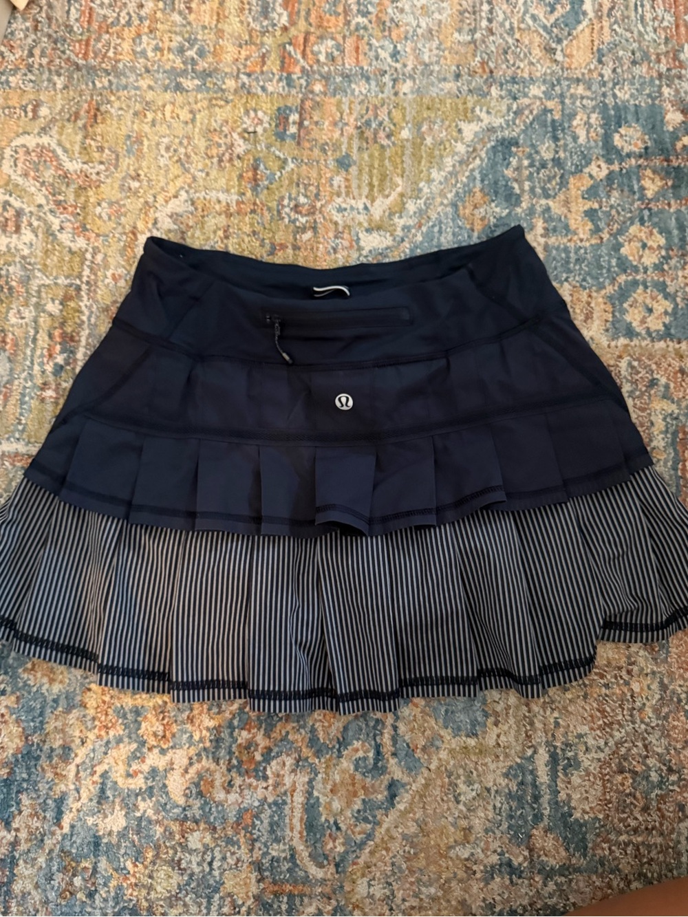 lululemon athletica Navy Layered Pleated Skort with Pinstripe Underskirt
